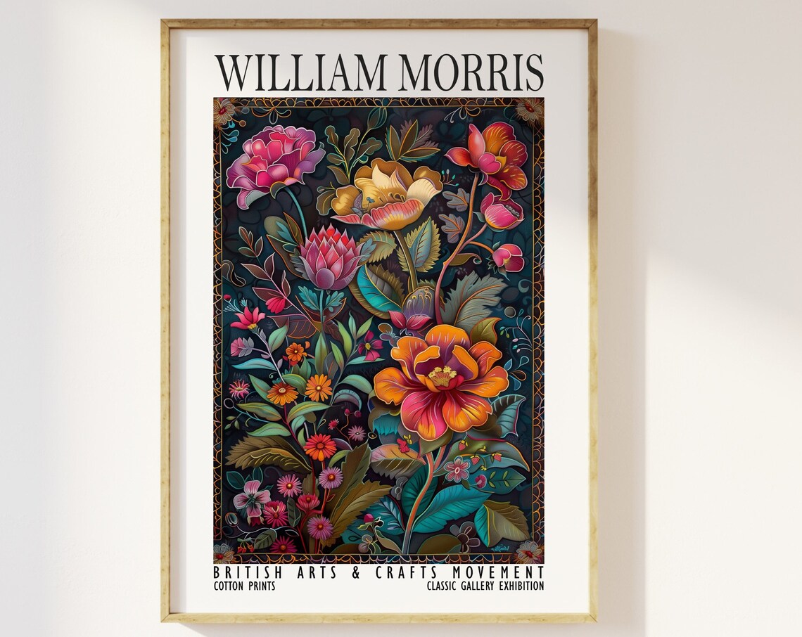 William Morris Tapestry Floral Jewel Tone Dark Exhibition Poster