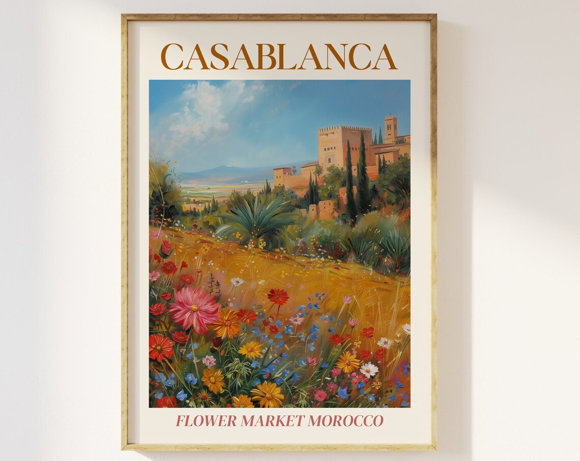 Casablanca Flower Market Morocco Wildflower Field Travel Poster