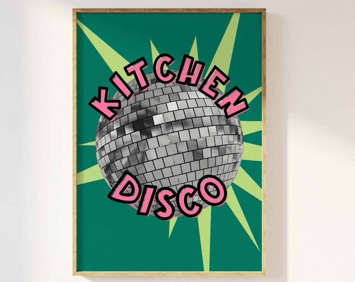 Kitchen Disco Ball Retro Green Groovy Party Fun Kitchen Poster
