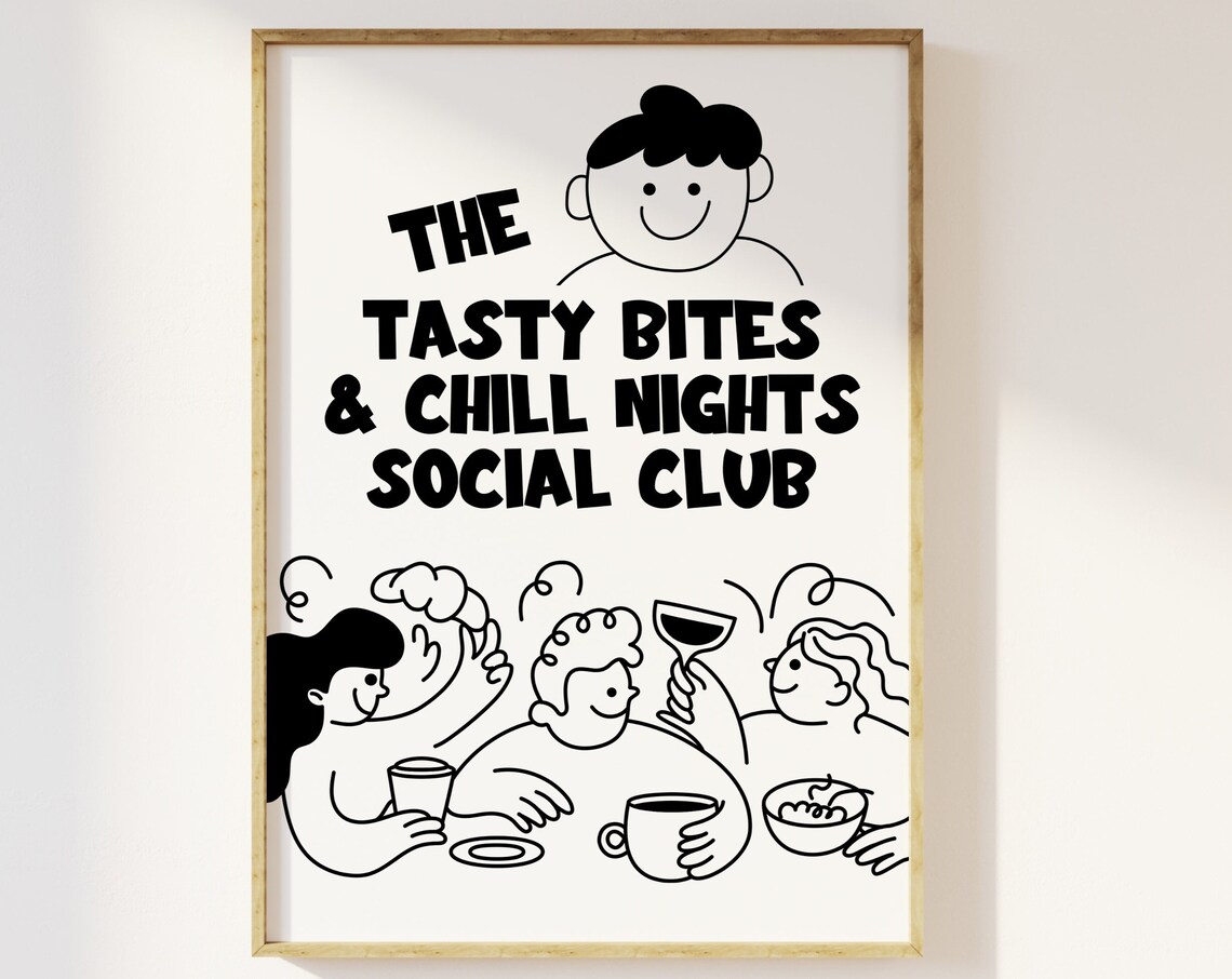 Tasty Bites Chill Nights Social Club Fun Dining Line Art Print