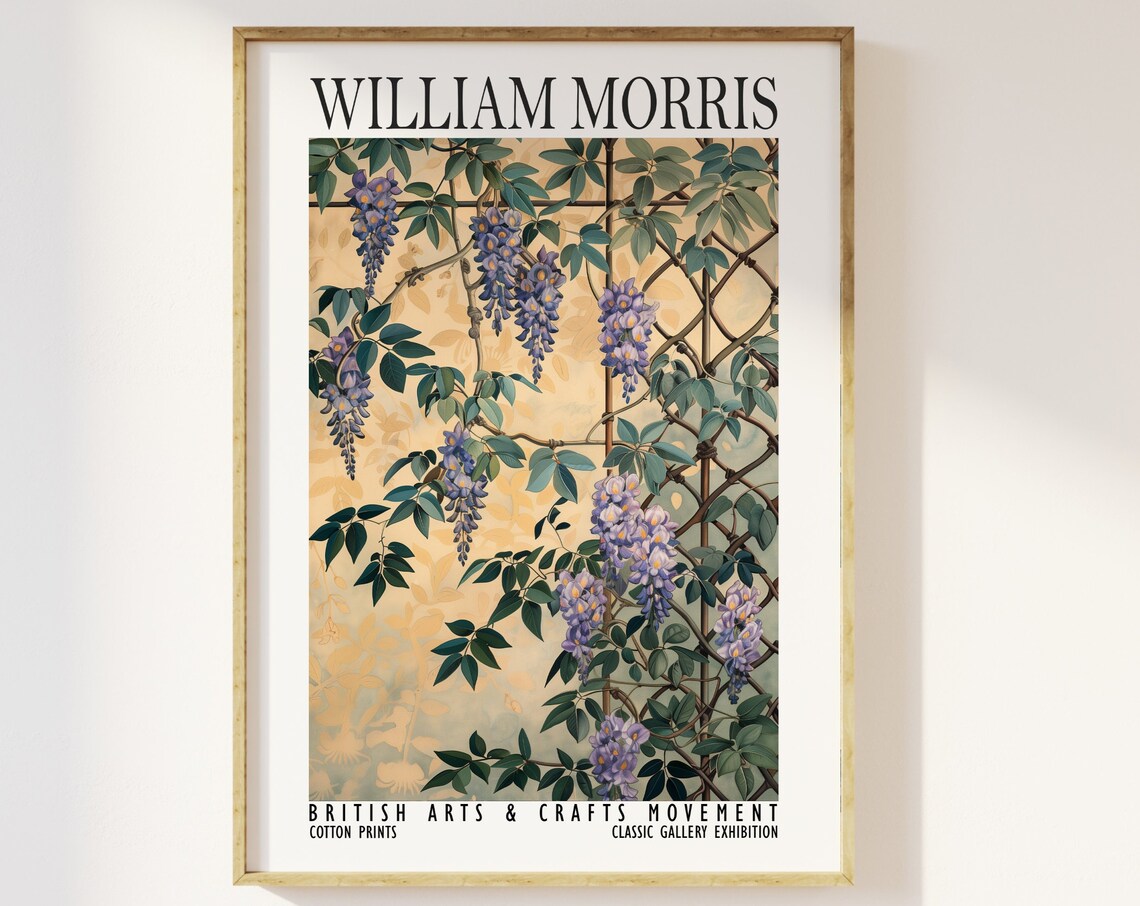 William Morris Wisteria Vine Purple Floral Trellis Exhibition Poster