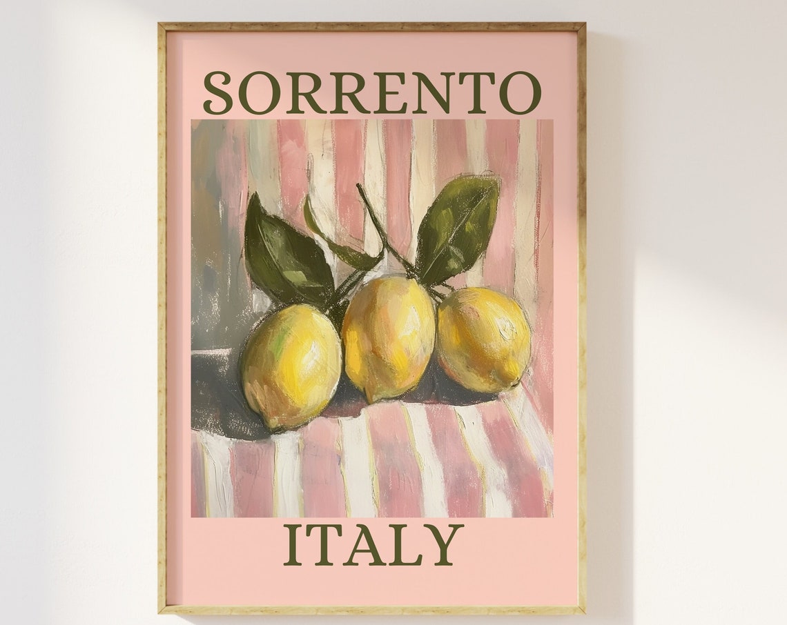 Sorrento Italy Lemon Still Life Pink Travel Kitchen Wall Art