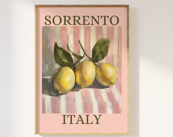 Sorrento Italy Lemon Still Life Pink Travel Kitchen Wall Art