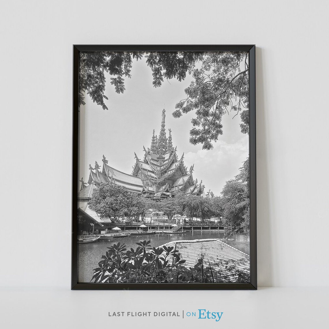 Thailand Print Pattaya Poster Sanctuary Of Truth Thailand Poster Pattaya Print Cityscape Art Black White Photography South East Asia