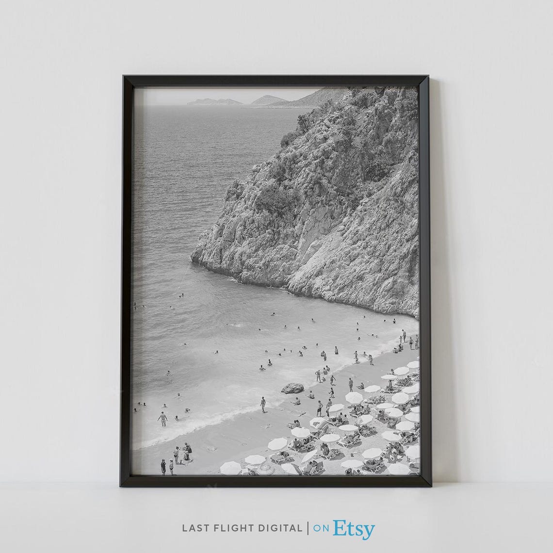 Turkey Kaputas Beach Cliffs Shoreline Black And White Poster