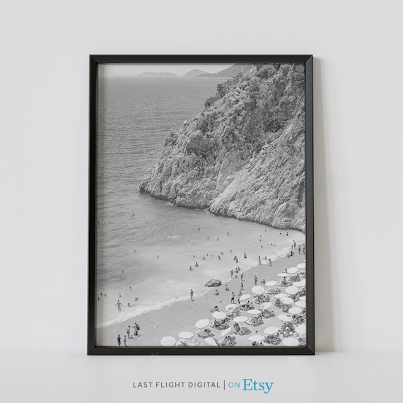 Turkey Kaputas Beach Cliffs Shoreline Black And White Poster
