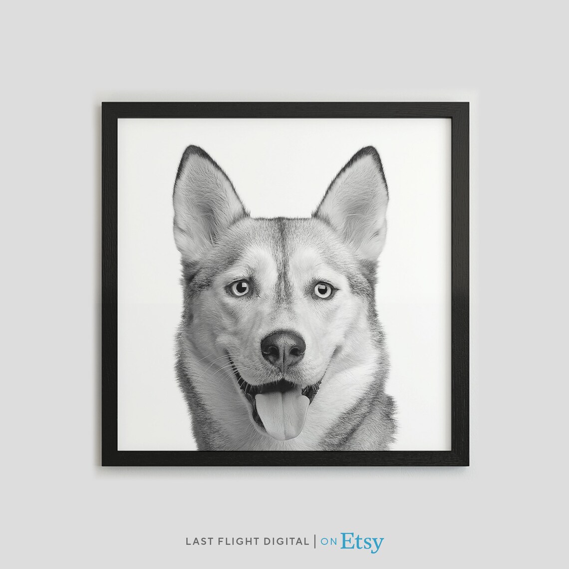 Siberian Husky Black White Happy Tongue Out Dog Puppy Poster