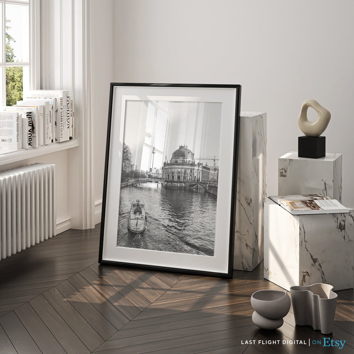 Berlin Bode Museum Spree River TV Tower Black And White Photo Poster - Image 5