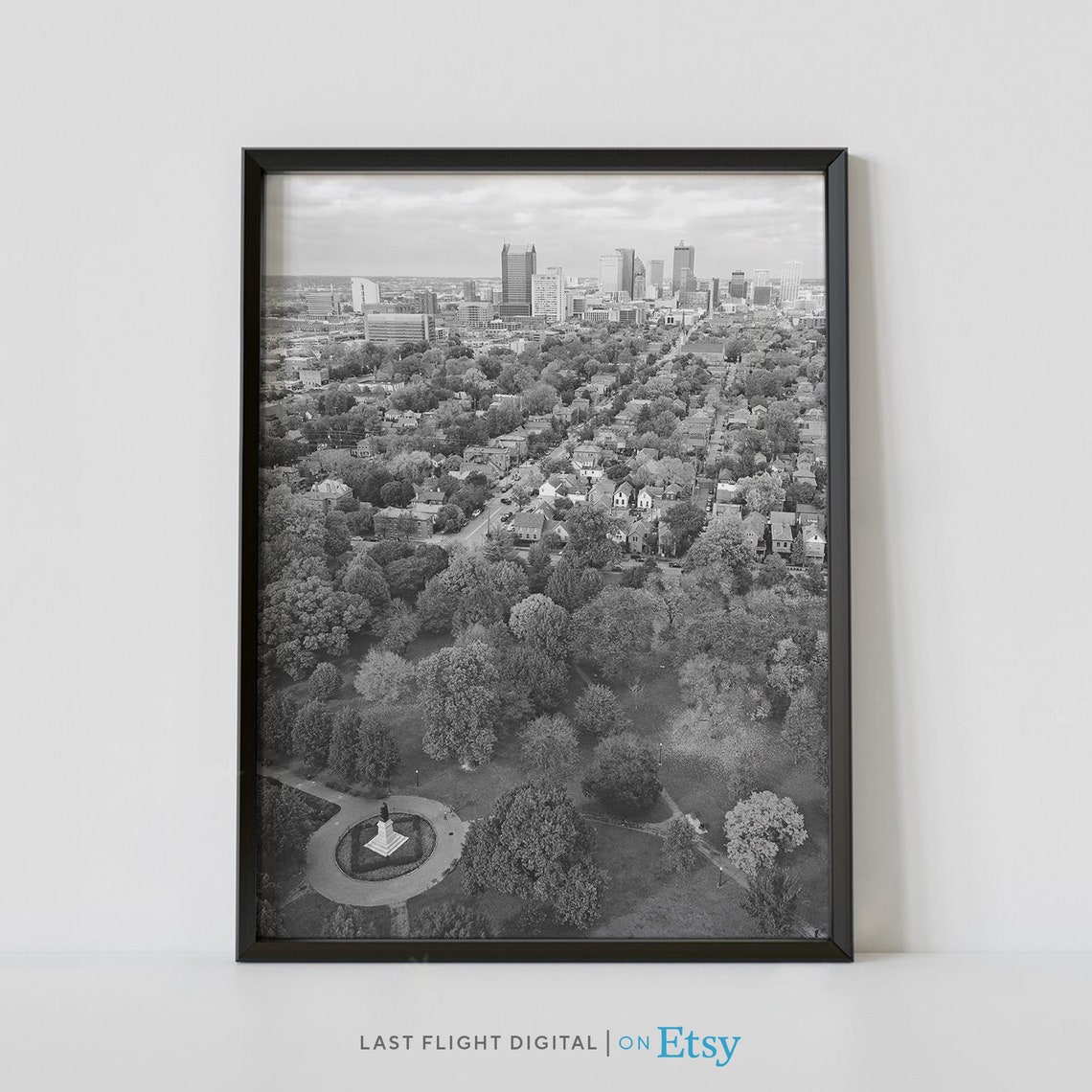 Columbus Ohio Park Aerial Downtown Skyline Black White Poster