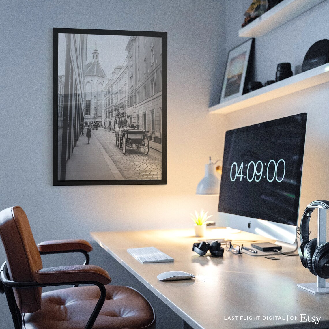 Vienna Austria Horse Carriage Old Town Street Black White Poster - Image 3
