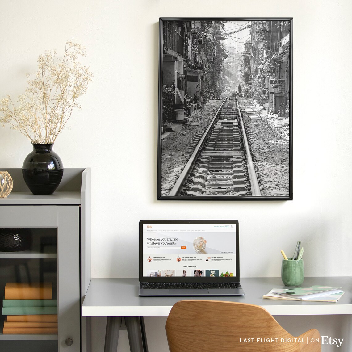 Hanoi Vietnam Train Street Railway Tracks Alley Black White Poster - Image 5