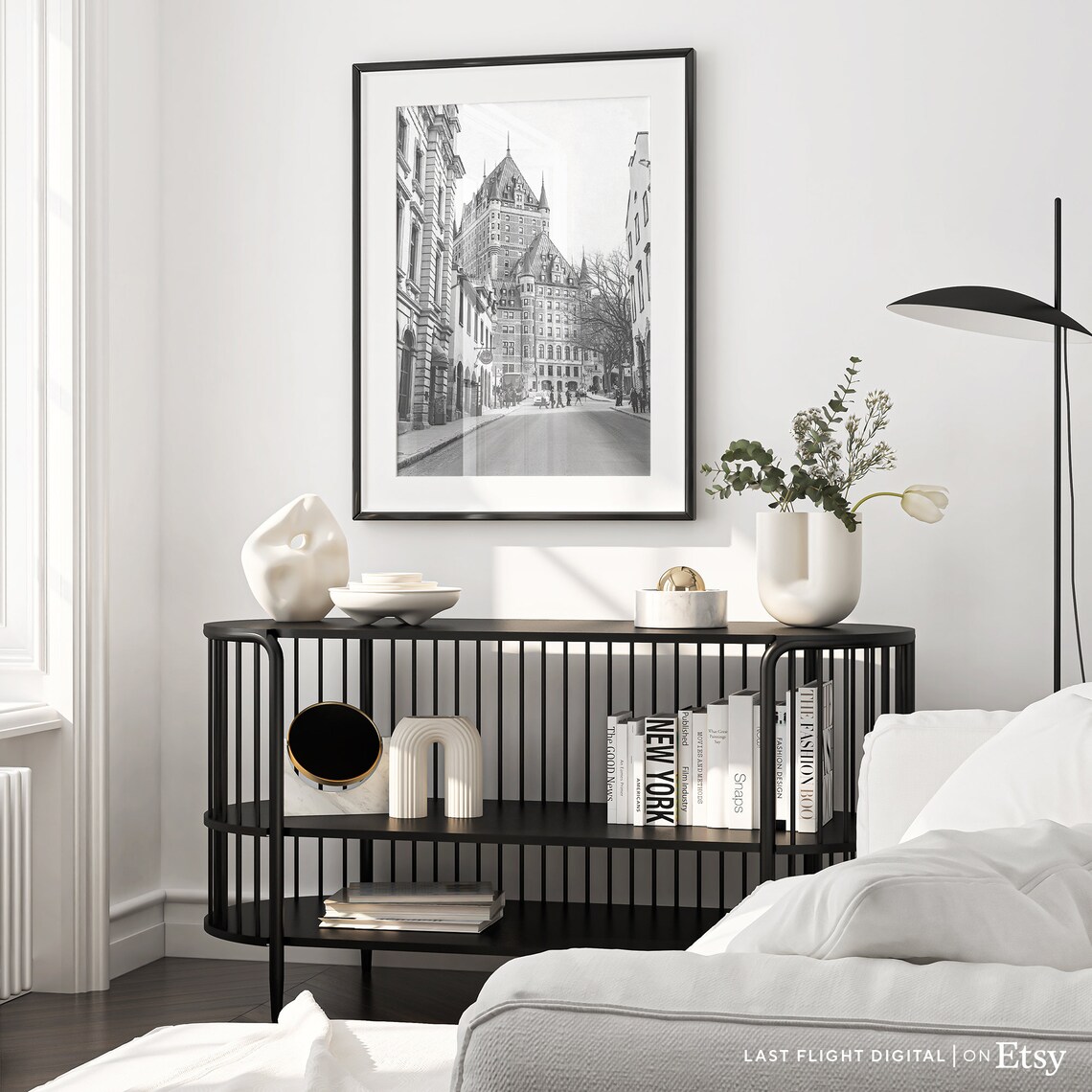 Canada Quebec Fairmont Le Chateau Frontenac Street Black White Poster - Image 3