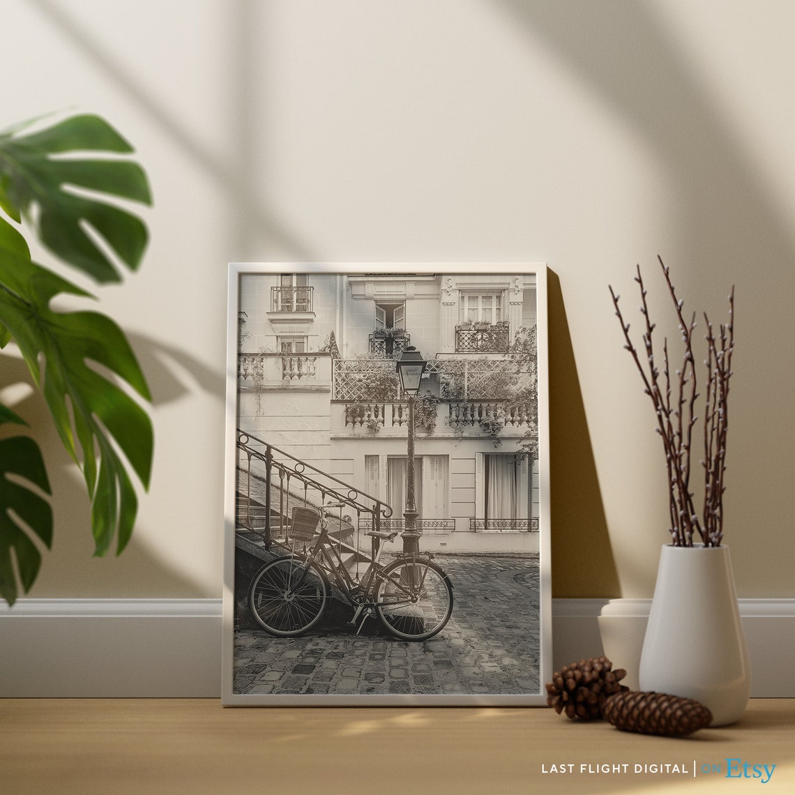France Paris Montmartre Bicycle Lamppost Cobblestone Street Poster - Image 4