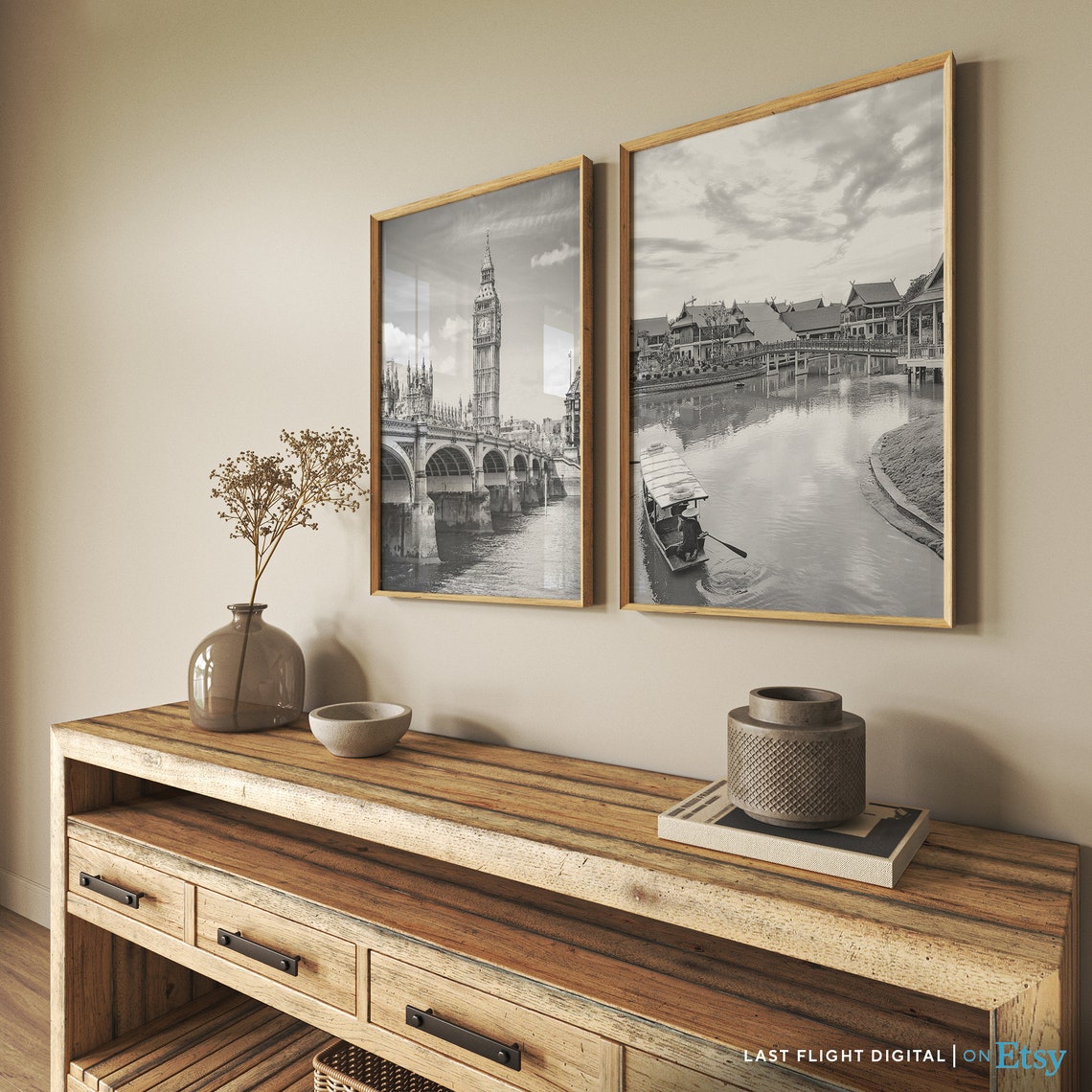 Thailand Print Pattaya Poster Village River Thailand Poster Pattaya Print Cityscape Art Black White Photography South East Asia - Image 3