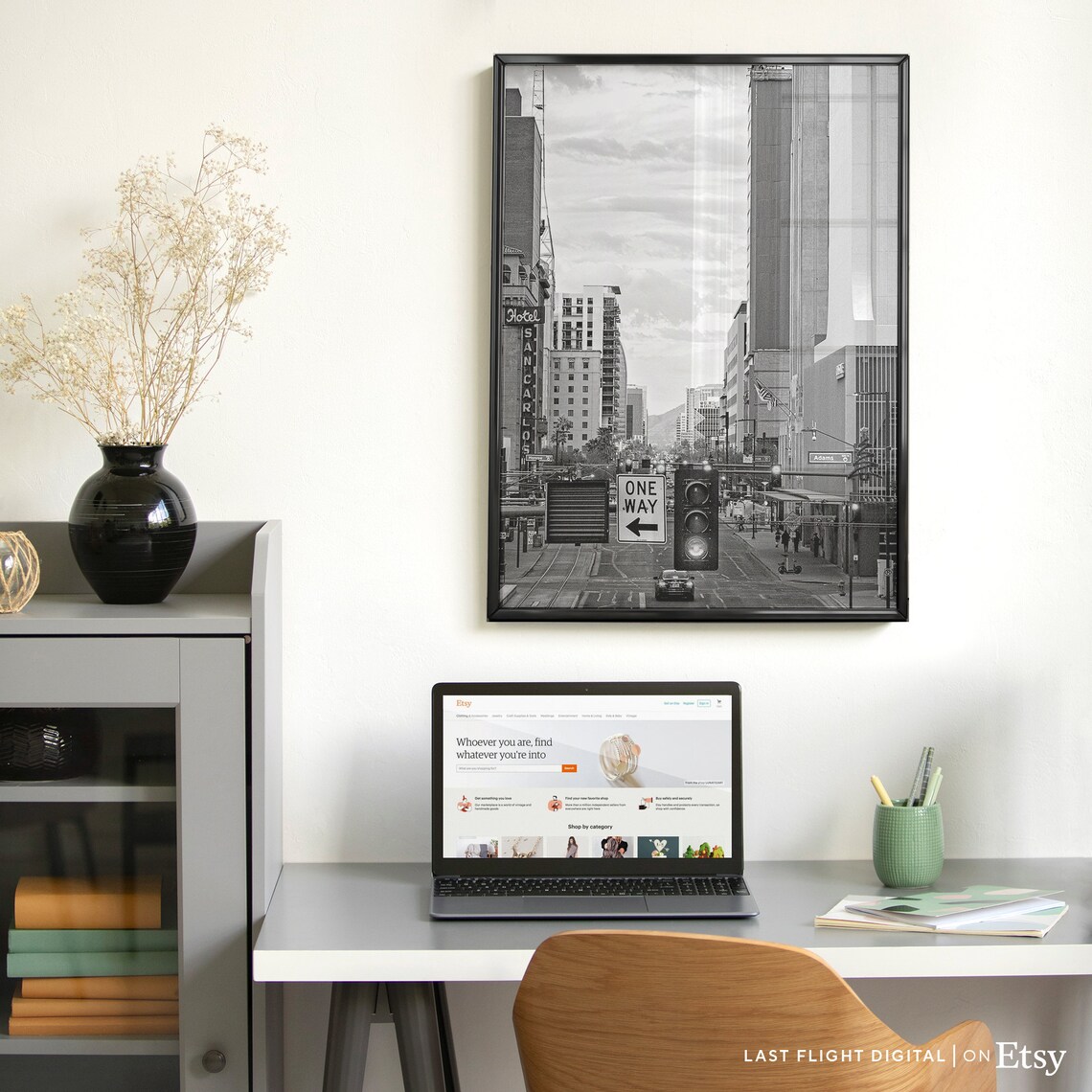 Phoenix Arizona Downtown Hotel San Carlos Sign Black White Poster - Image 5