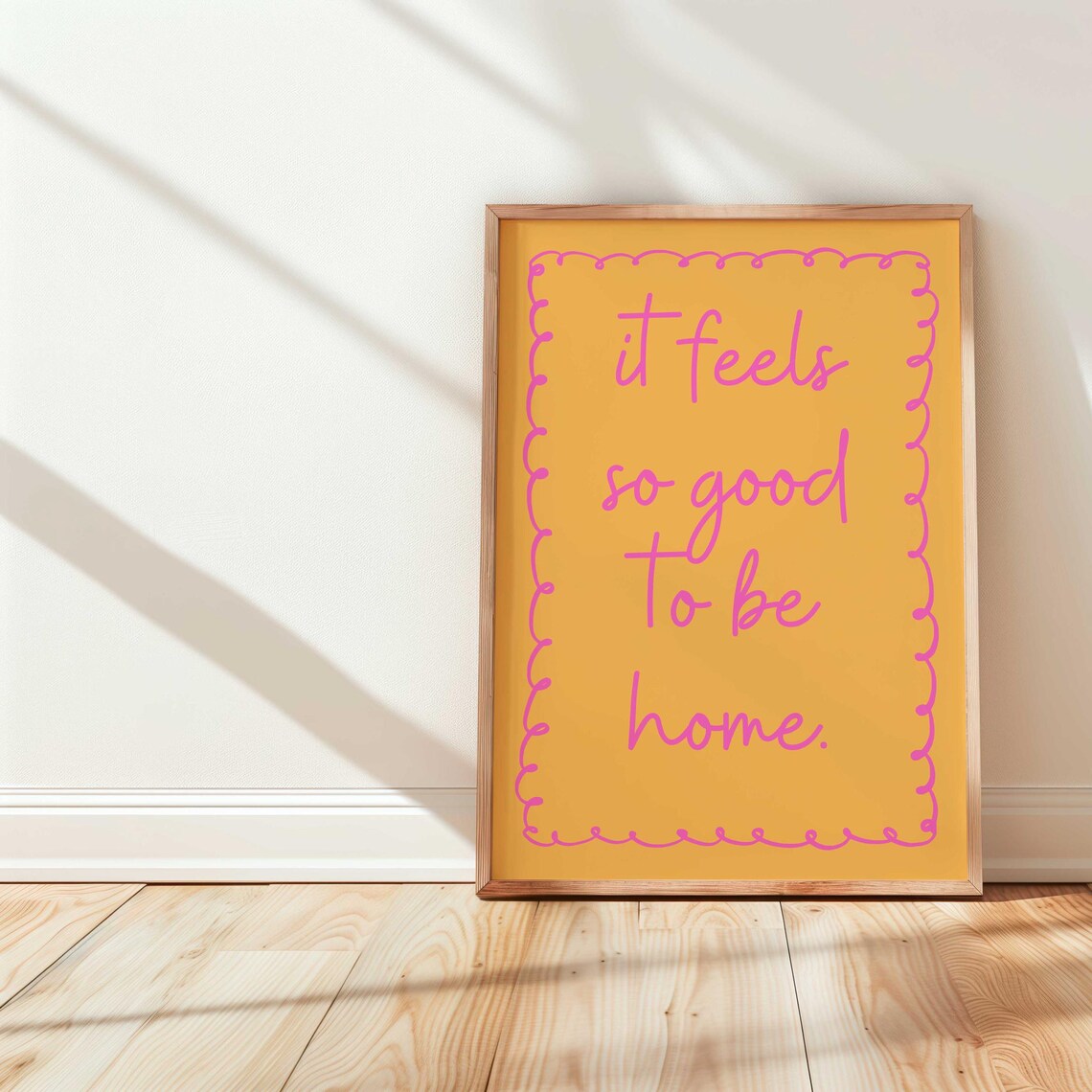 It Feels So Good To Be Home Hot Pink Script Orange Quote Wall Art
