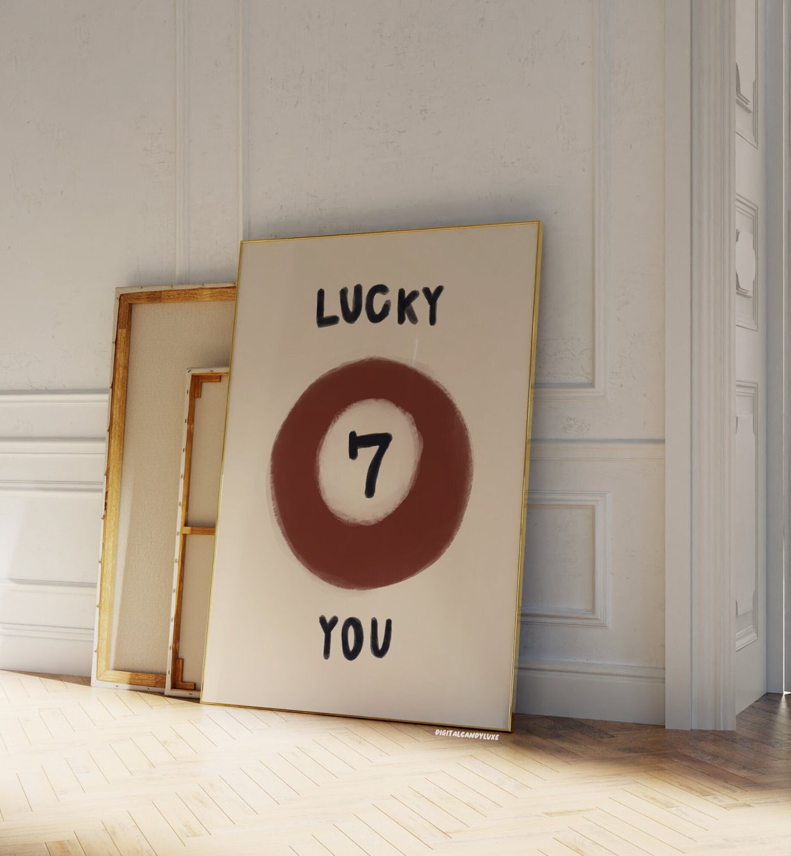 Lucky You Seven Ball Pool Orange Hand Painted Typography Poster