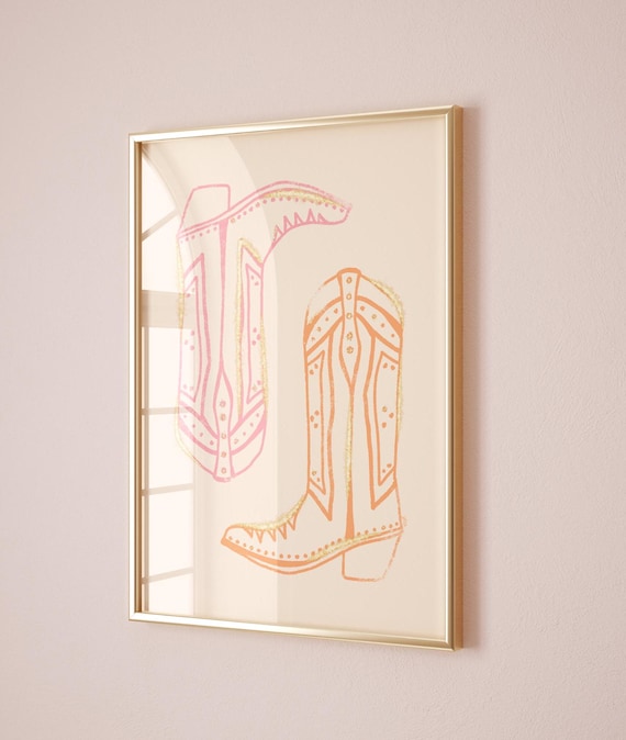 Pink And Orange Cowgirl Poster, Girly Dorm Decor