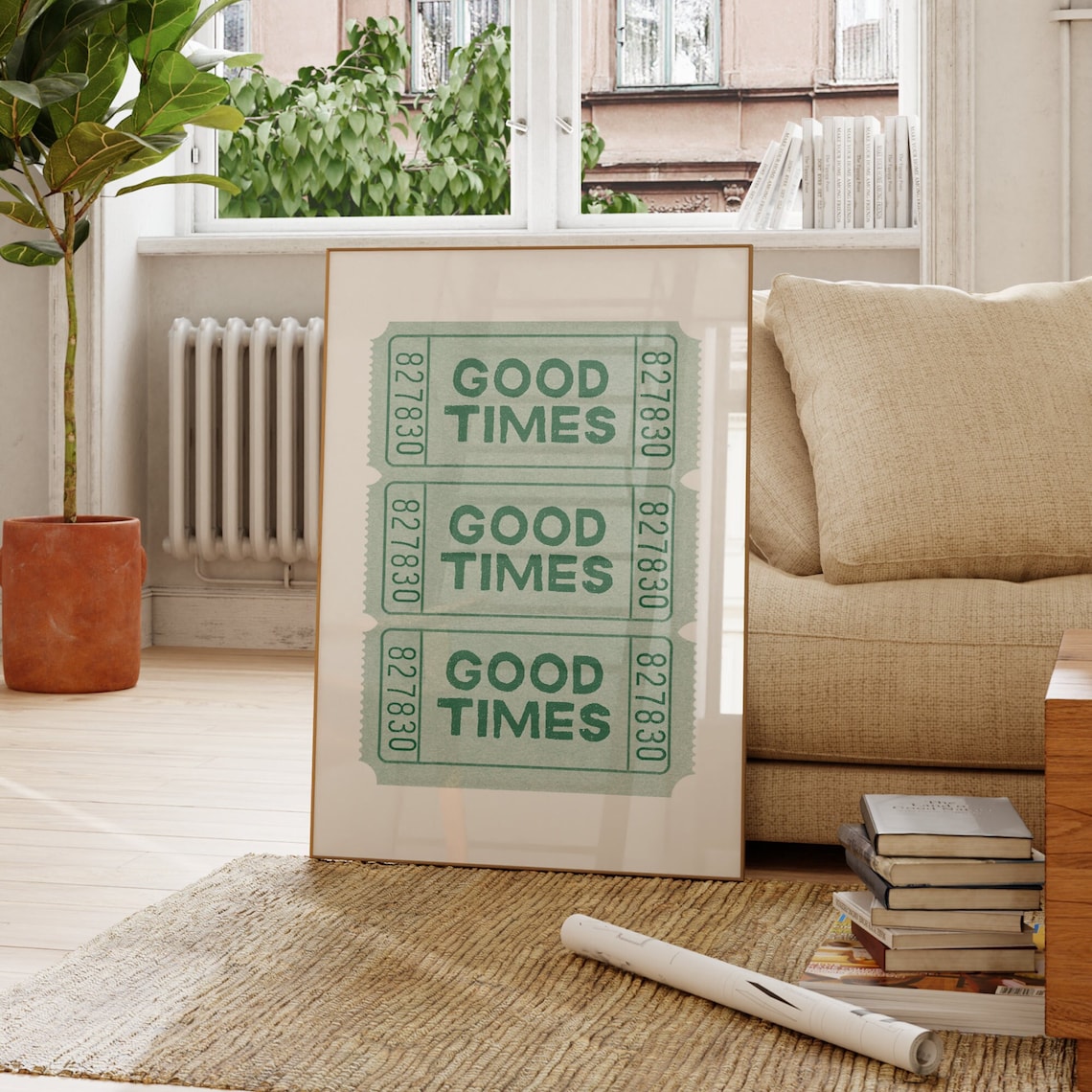 Good Times Ticket Retro Green Bar Cart Art Print