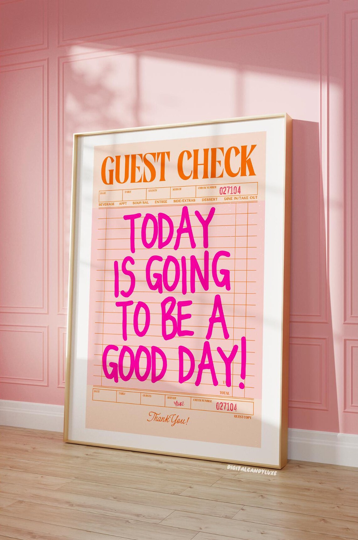 Pink and Orange Guest Check Trendy Art Print