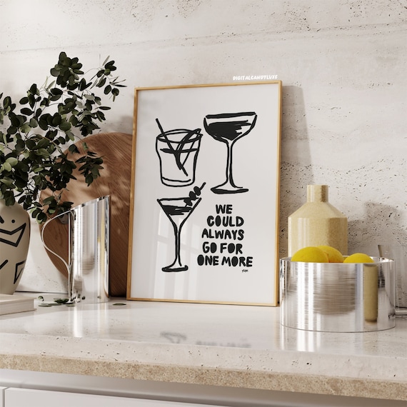 Bar Cart Trendy Kitchen Poster, Black-and-White Decor