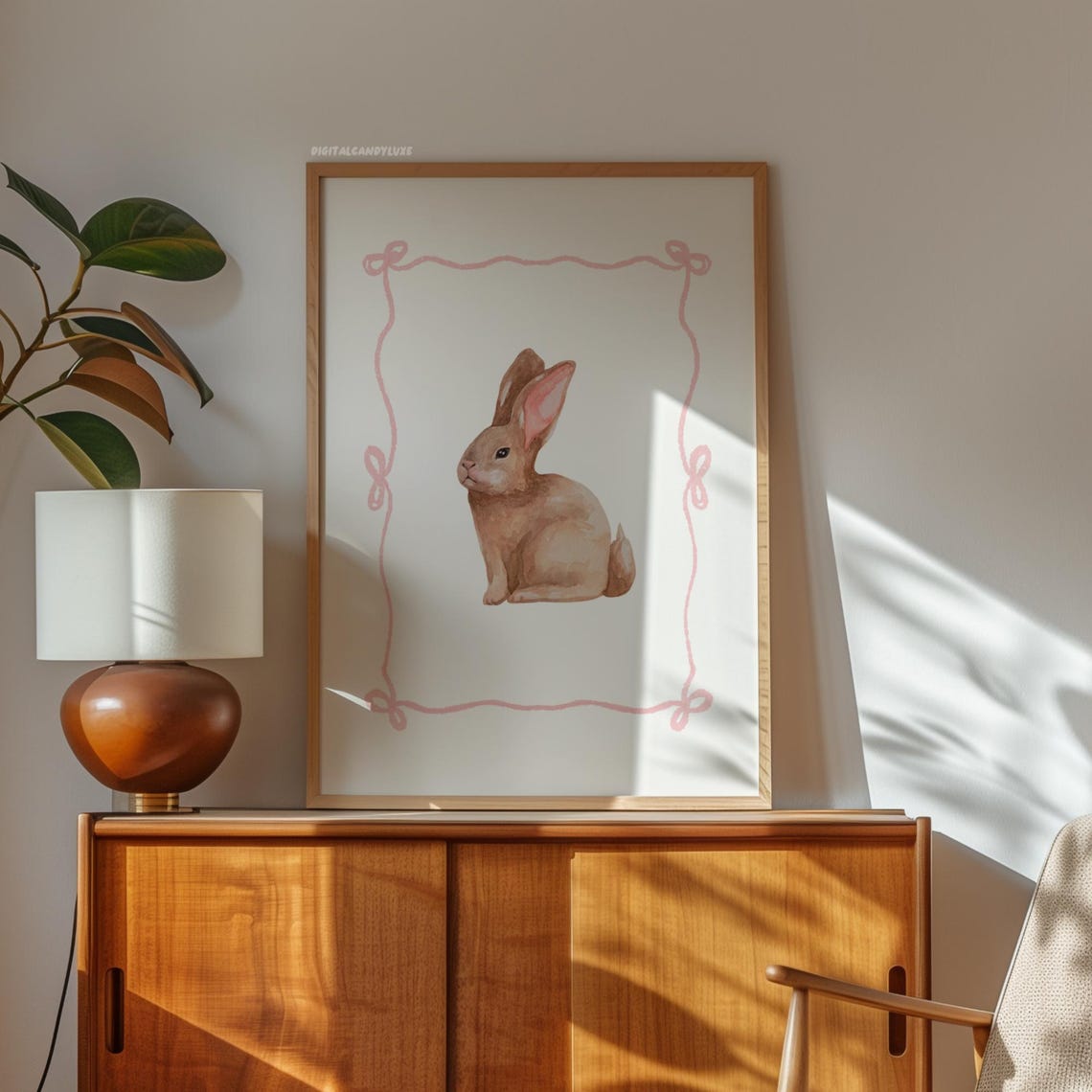 Brown Bunny Watercolor Pink Bow Coquette Nursery Animal Poster - Image 4