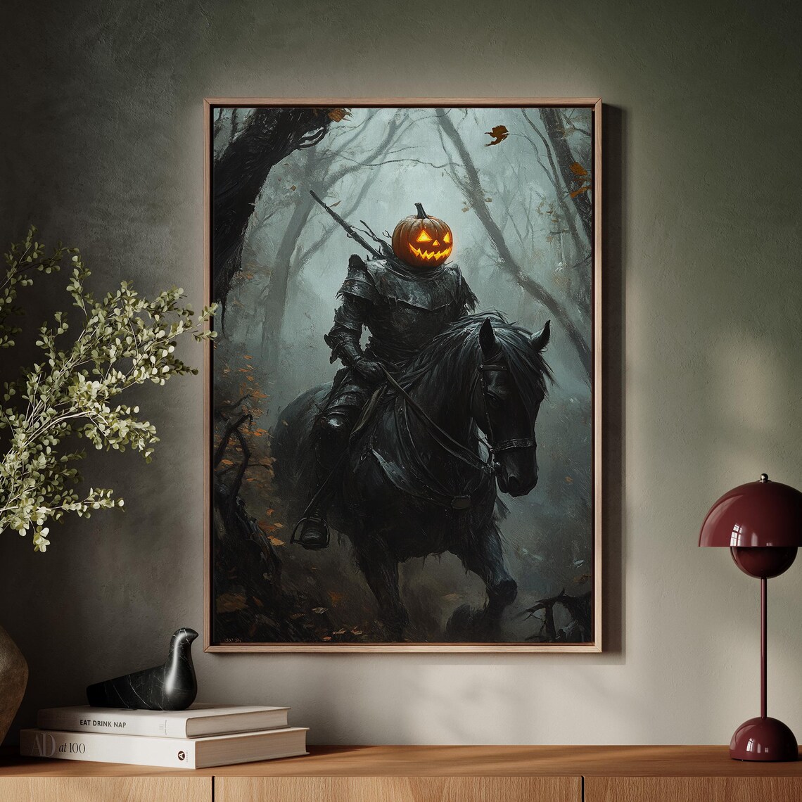 Headless Horseman Pumpkin Head Haunted Woods Halloween Wall Art Poster