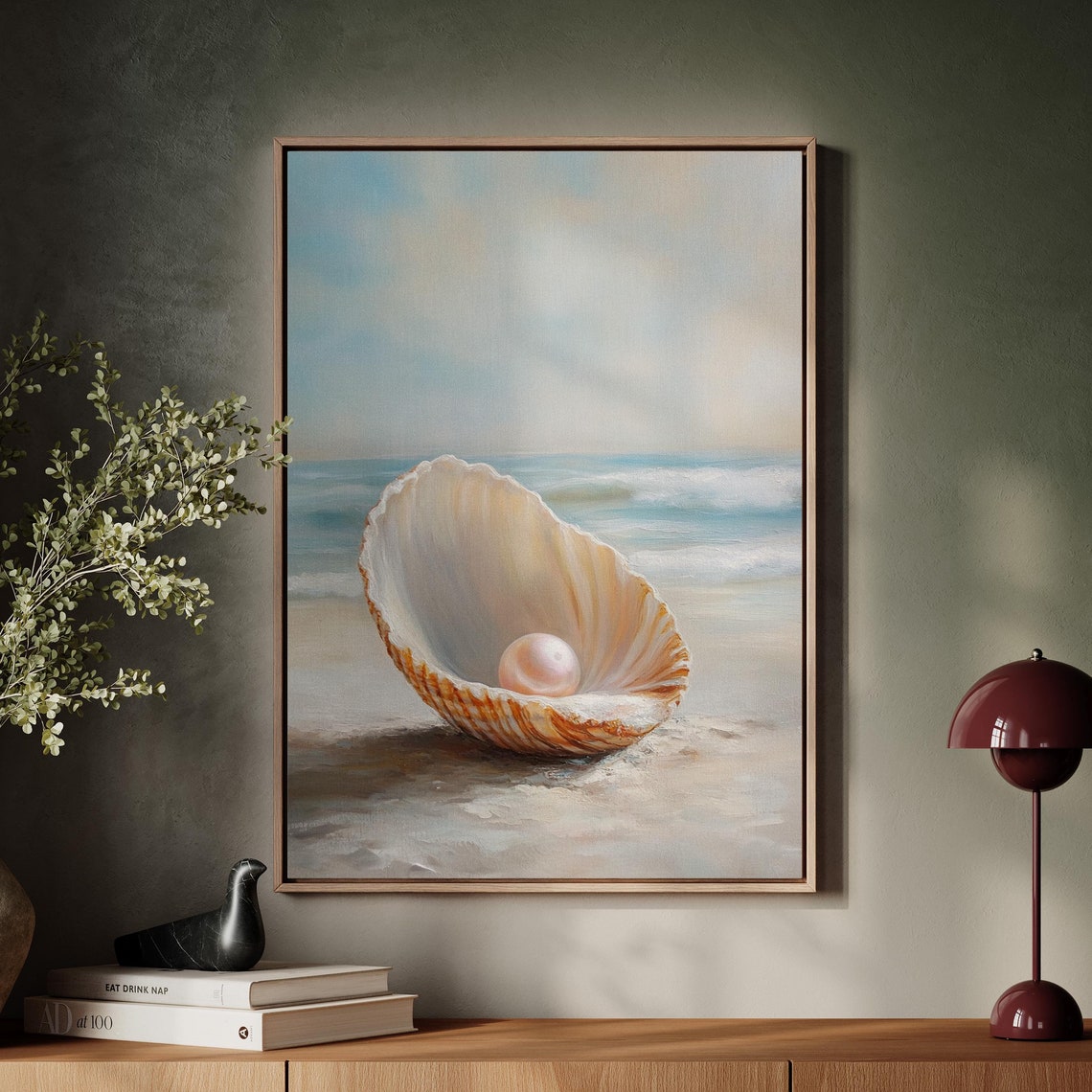 Scallop Shell Luminous Pearl Serene Beach Coastal Elegant Art Poster