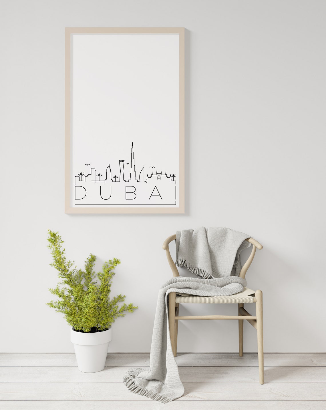 Dubai UAE Burj Khalifa Palm Trees Minimalist Skyline Line Art Poster - Image 2