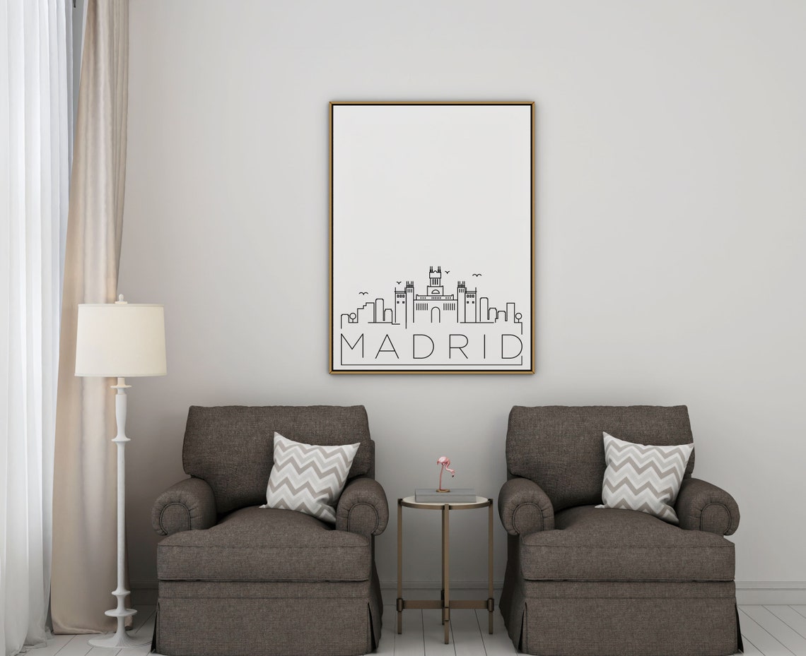 Madrid Spain Minimalist Black White Line Art Skyline City Poster - Image 3