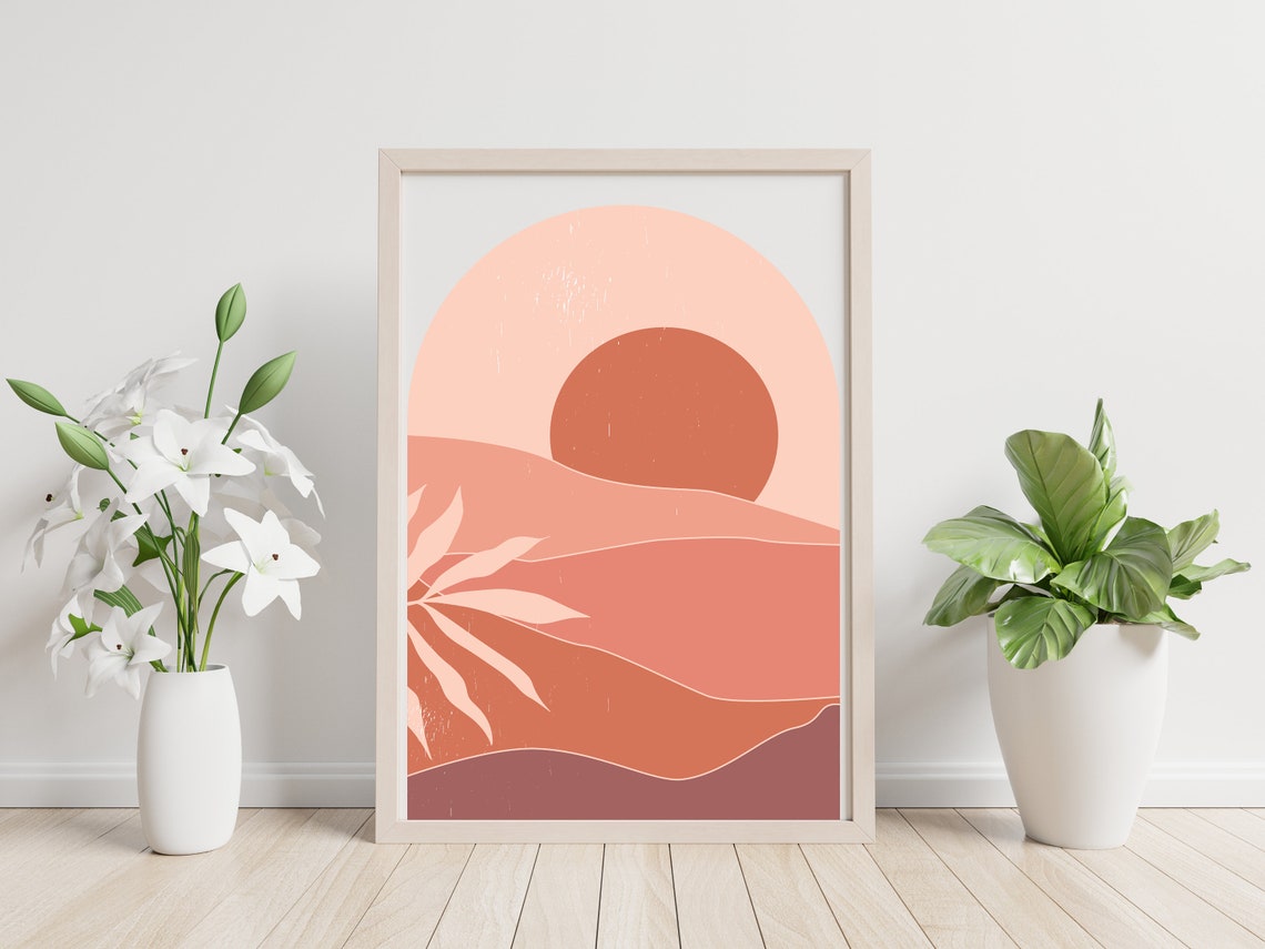 Boho Abstract Sunrise Arch Minimalist Terracotta Desert Wall Art Print - Image 2