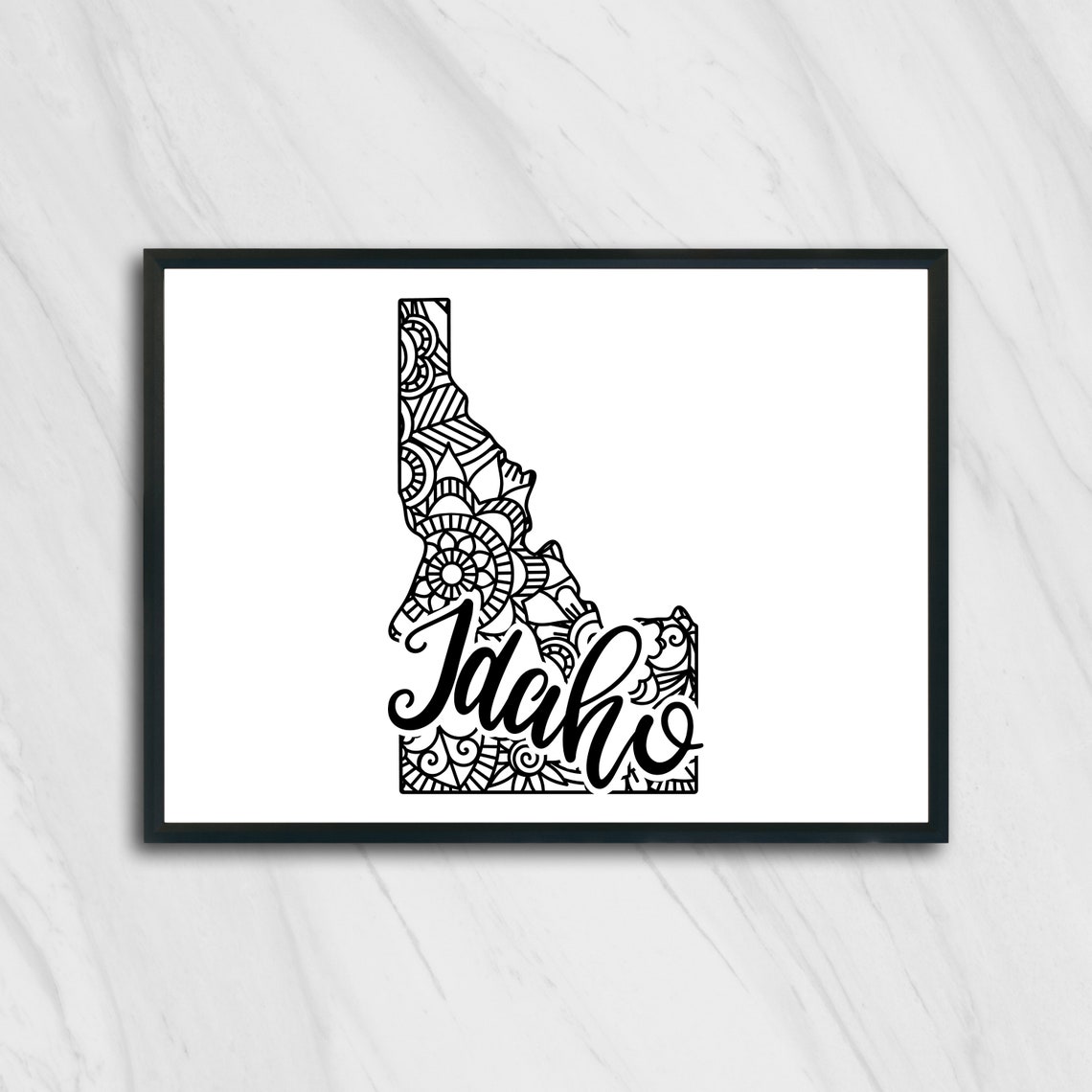 Idaho Floral Mandala State Outline Map Black White Home Decor Poster - Image 2