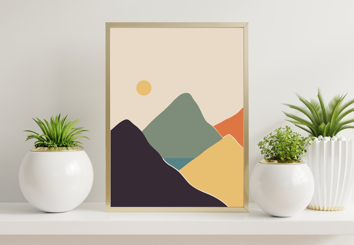Boho Mountain Range Landscape Print Home Decor Simple Print Home Wall Art Bohemian Home Decor Poster Art Colorful - Image 2