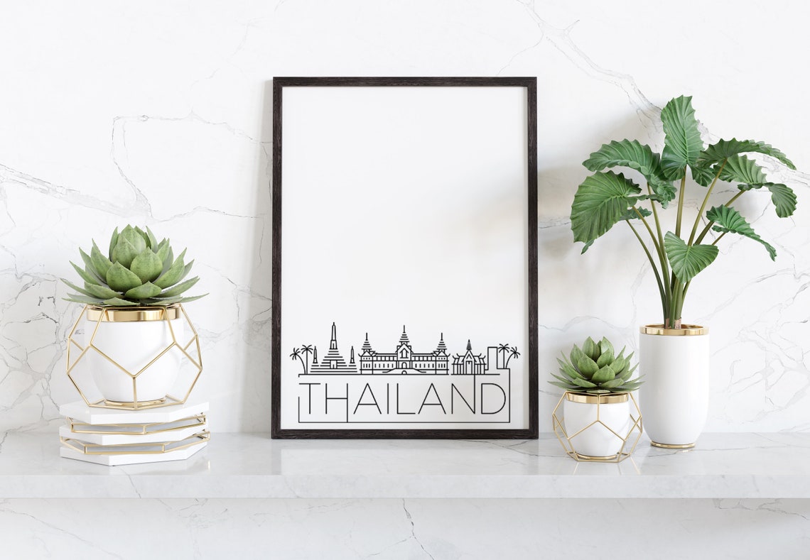 Thailand Grand Palace Temple Spires Minimalist Skyline Line Art Poster - Image 3