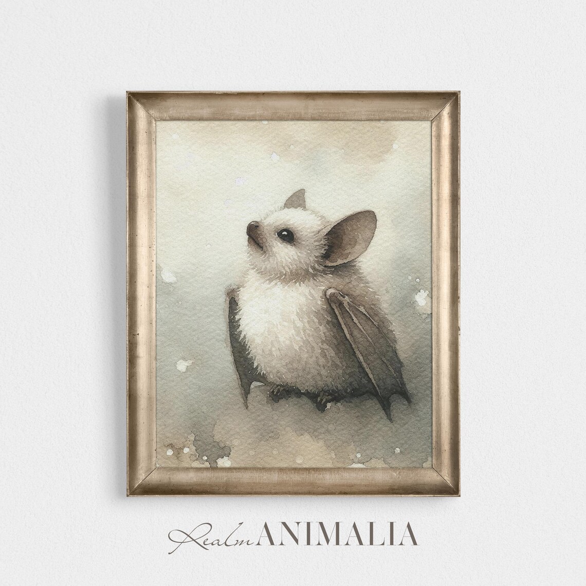 Cute Baby Bat Watercolor Painting White Fluffy Nursery Animal Wall Poster - Image 2