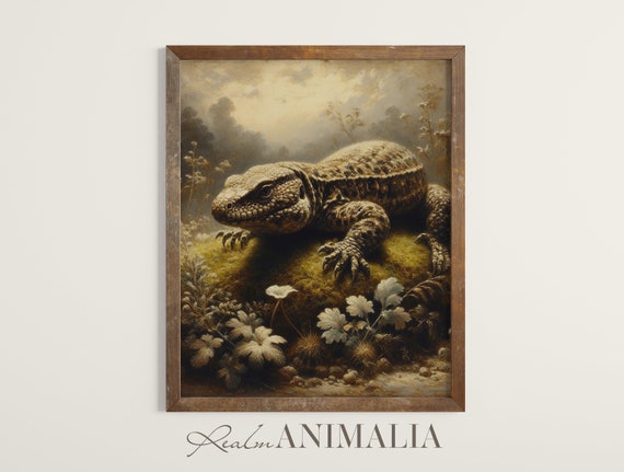 Vintage Lizard Art Print Neutral Lizard Painting Reptile Wall Art Naturalism Fine Art Antique Aesthetic Animal Decor Lz002
