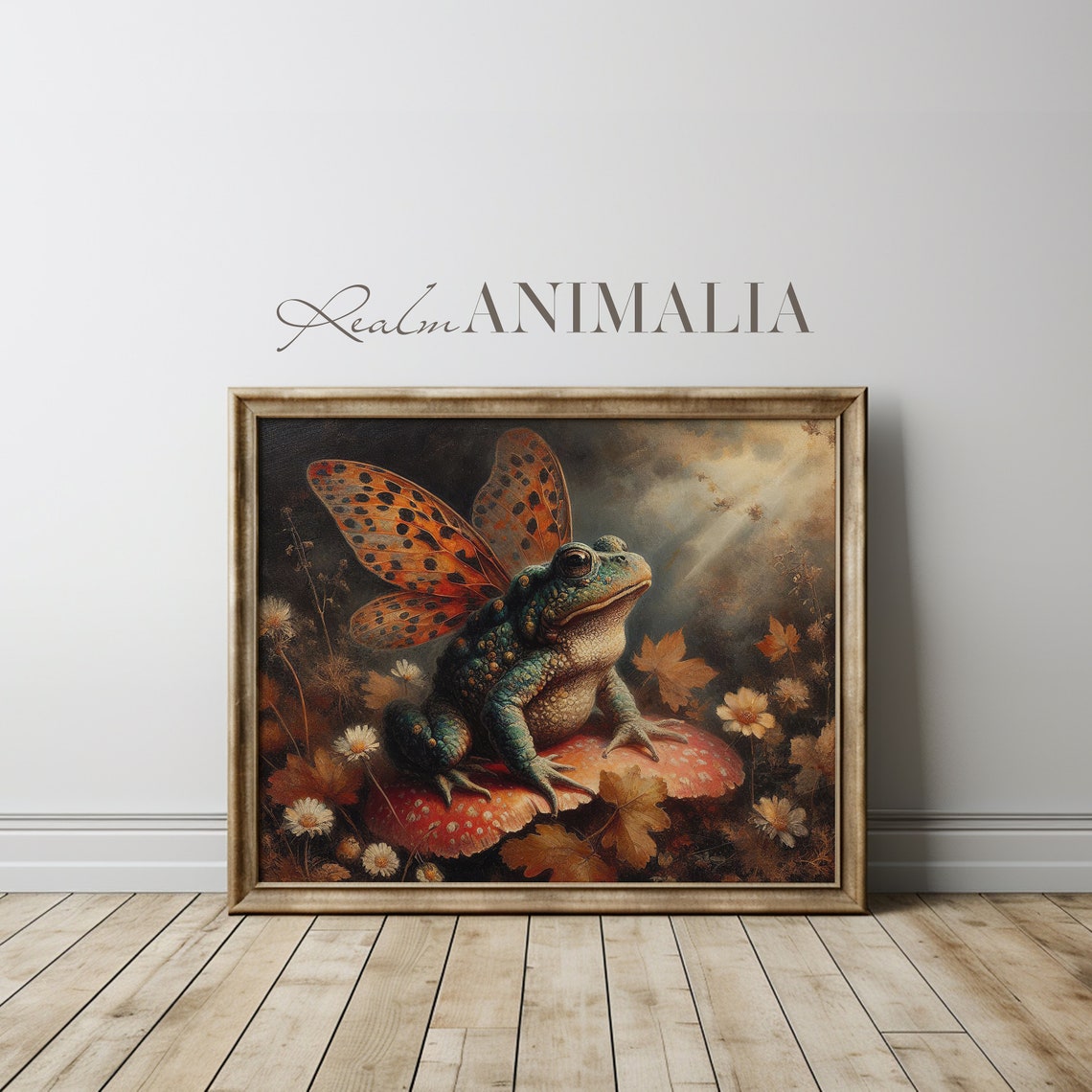 Fairy Toad With Butterfly Wings On Mushroom Autumn Fairytale Art Print - Image 4