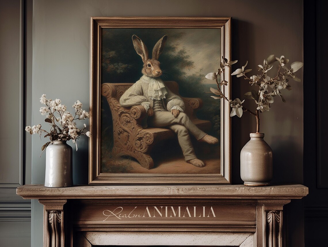 Victorian Hare Gentleman Portrait In Frock Coat Whimsical Poster - Image 3