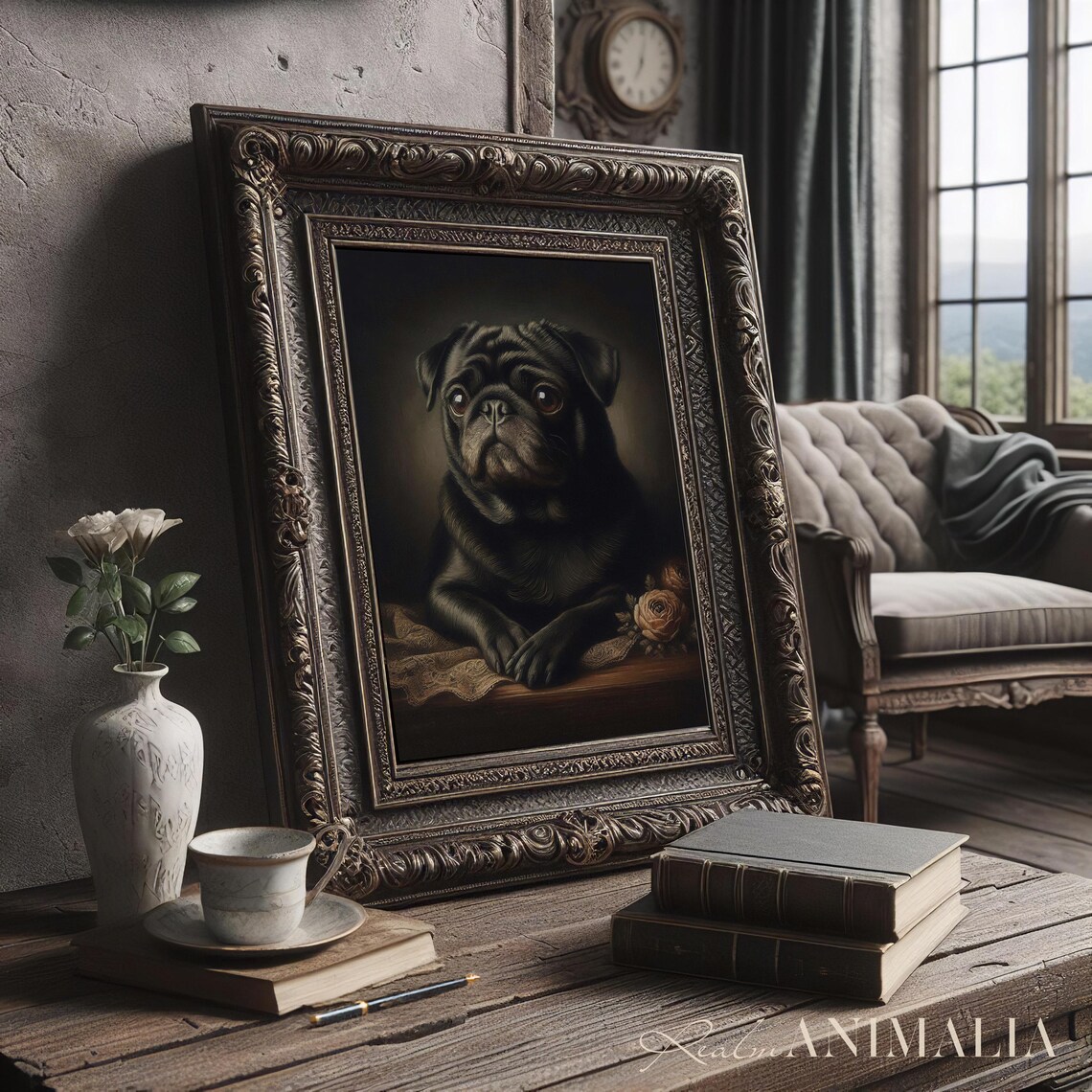 Black Pug Portrait, Vintage Style Dog Art Print - Image 3