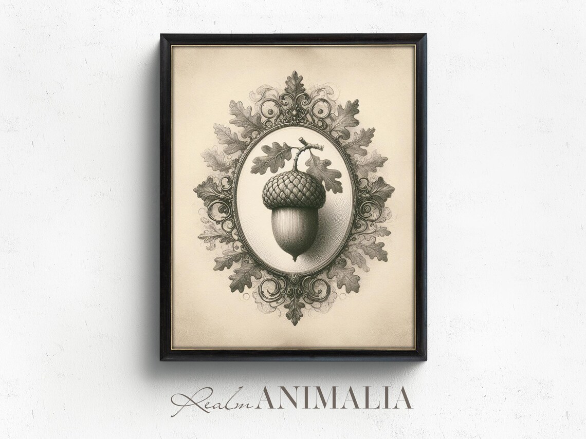 Acorn Sketch Art Print, Vintage Autumn Botanical - Image 4