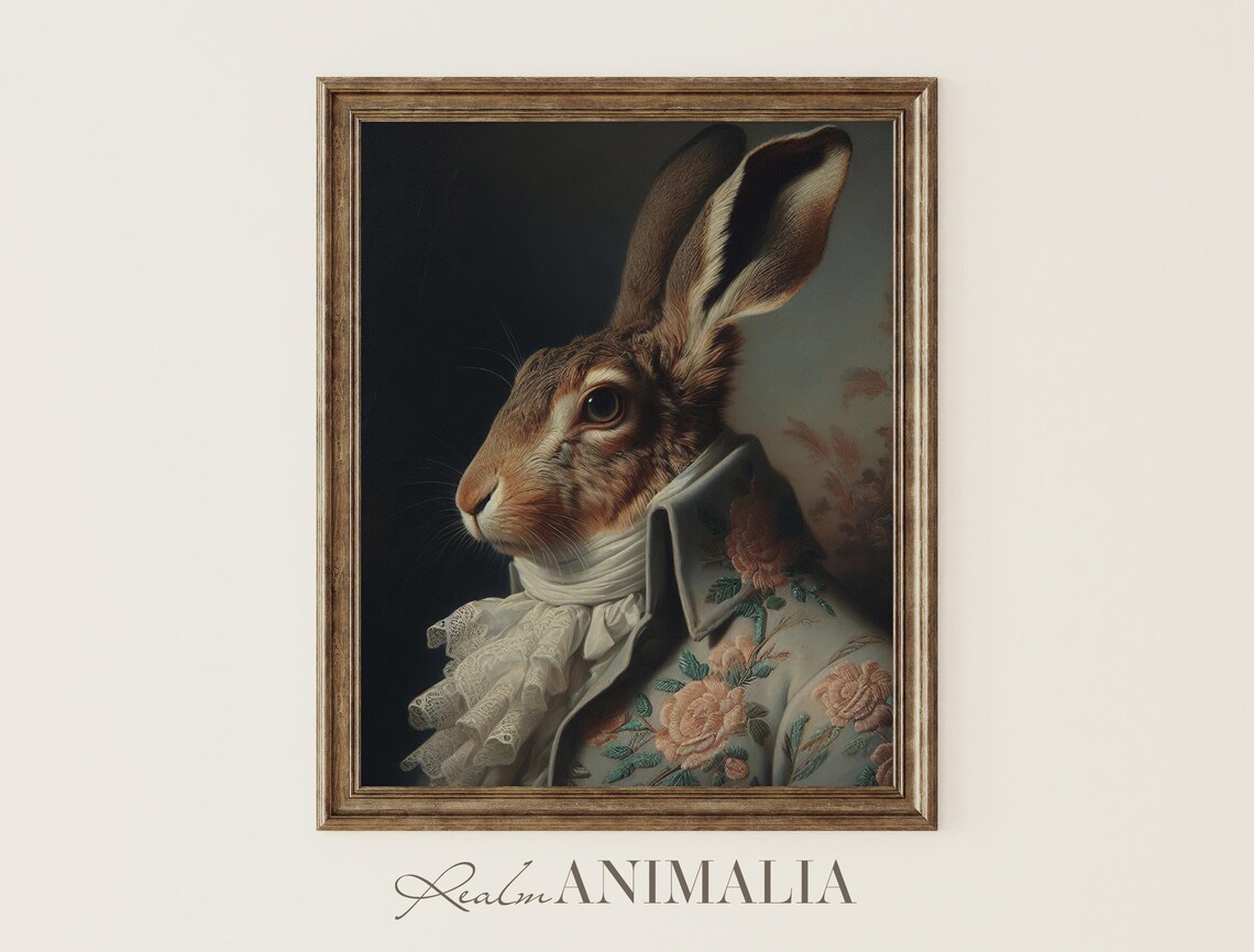 Victorian Rabbit Portrait Art Print, Whimsical Hare