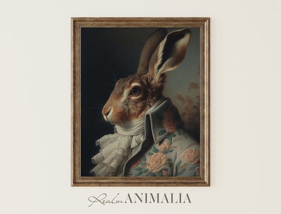 Victorian Rabbit Portrait Art Print, Whimsical Hare