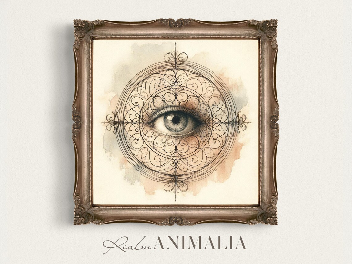 Victorian Lovers Eye In Ornate Filigree Circle Sepia Art Poster - Image 4