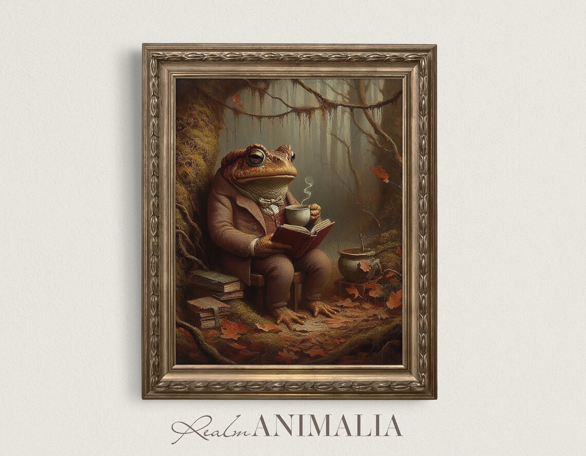 Autumn Toad Vintage Storybook Painting Art Print