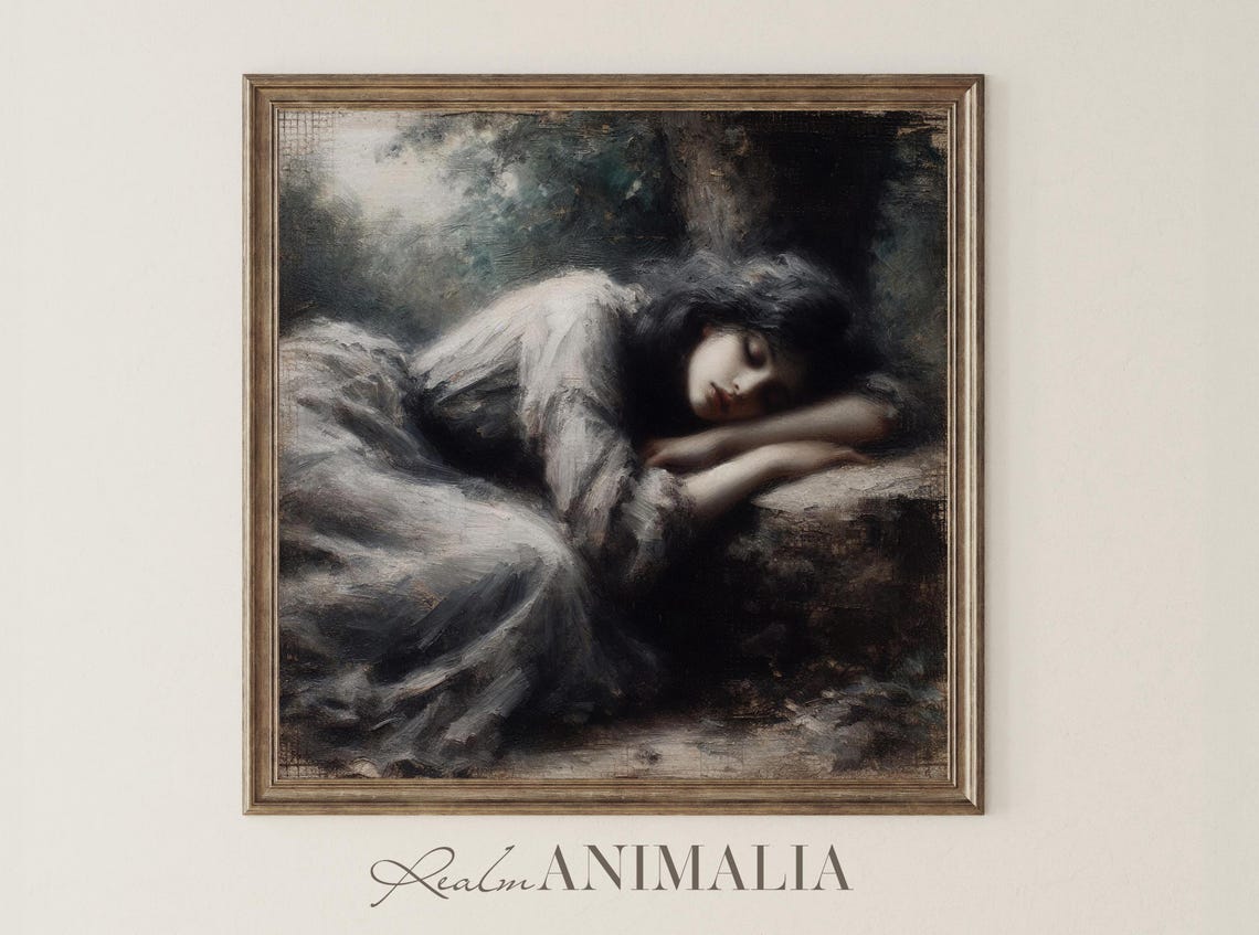 Sleeping Woman In Forest Dark Romantic Vintage Portrait Poster