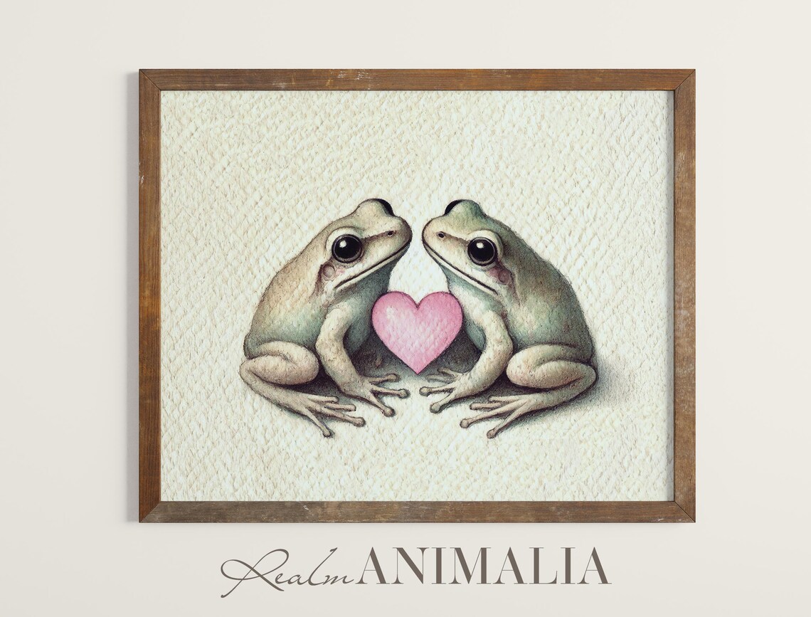 Two Cute Frogs Holding Pink Heart Watercolor Nursery Kids Room Poster - Image 2