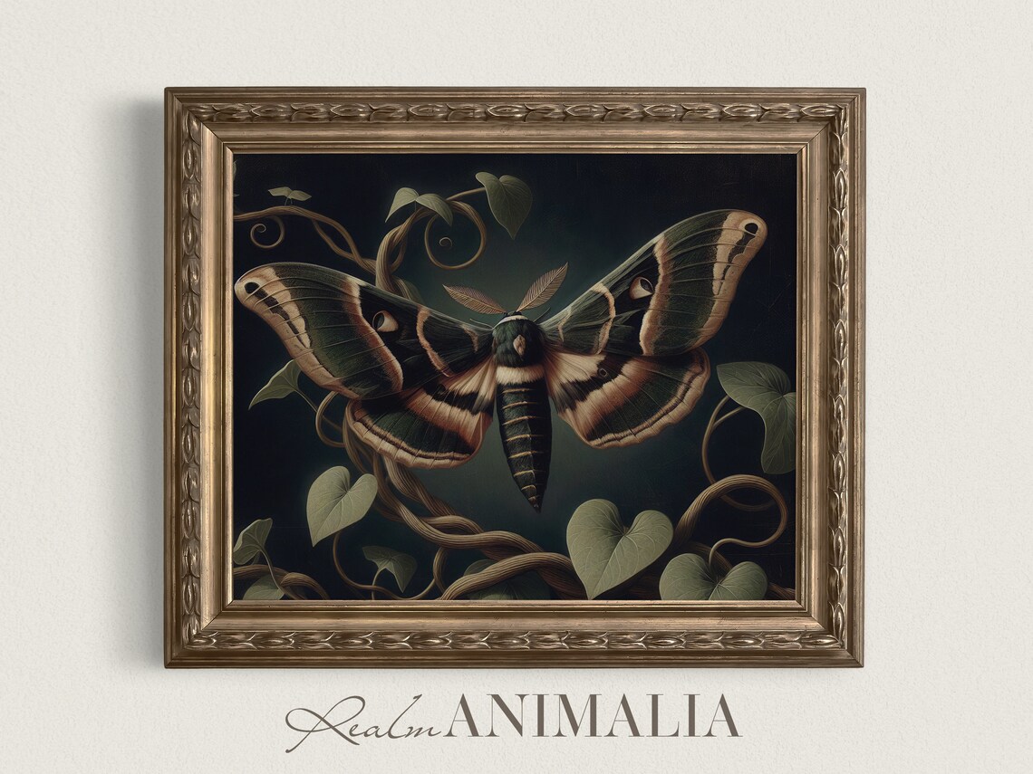 Dark Moth Print, Botanical Dark Academia Poster