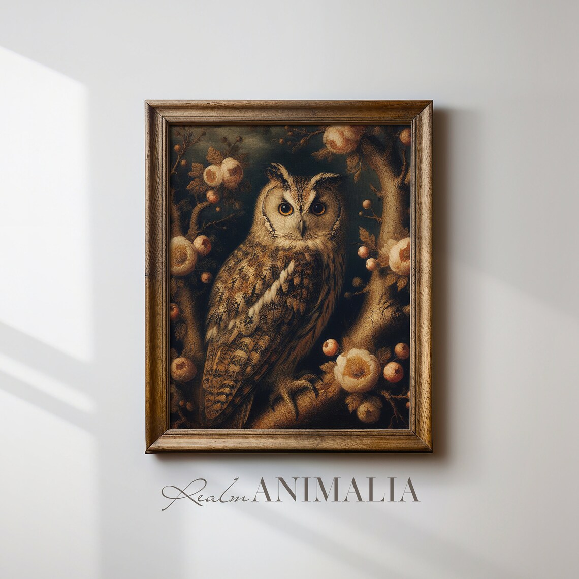 Moody Owl Among Blossom Branches Vintage Dark Botanical Bird Art Print - Image 2