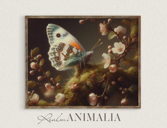 Vintage Butterfly Painting Moody Floral Butterfly Art Print Neutral Butterfly Insect Wall Art Bf003