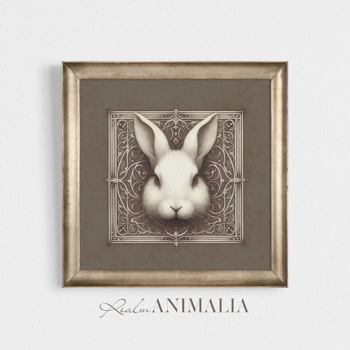 White Rabbit Portrait Sketch Ornate Art Nouveau Frame Poster - Image 2